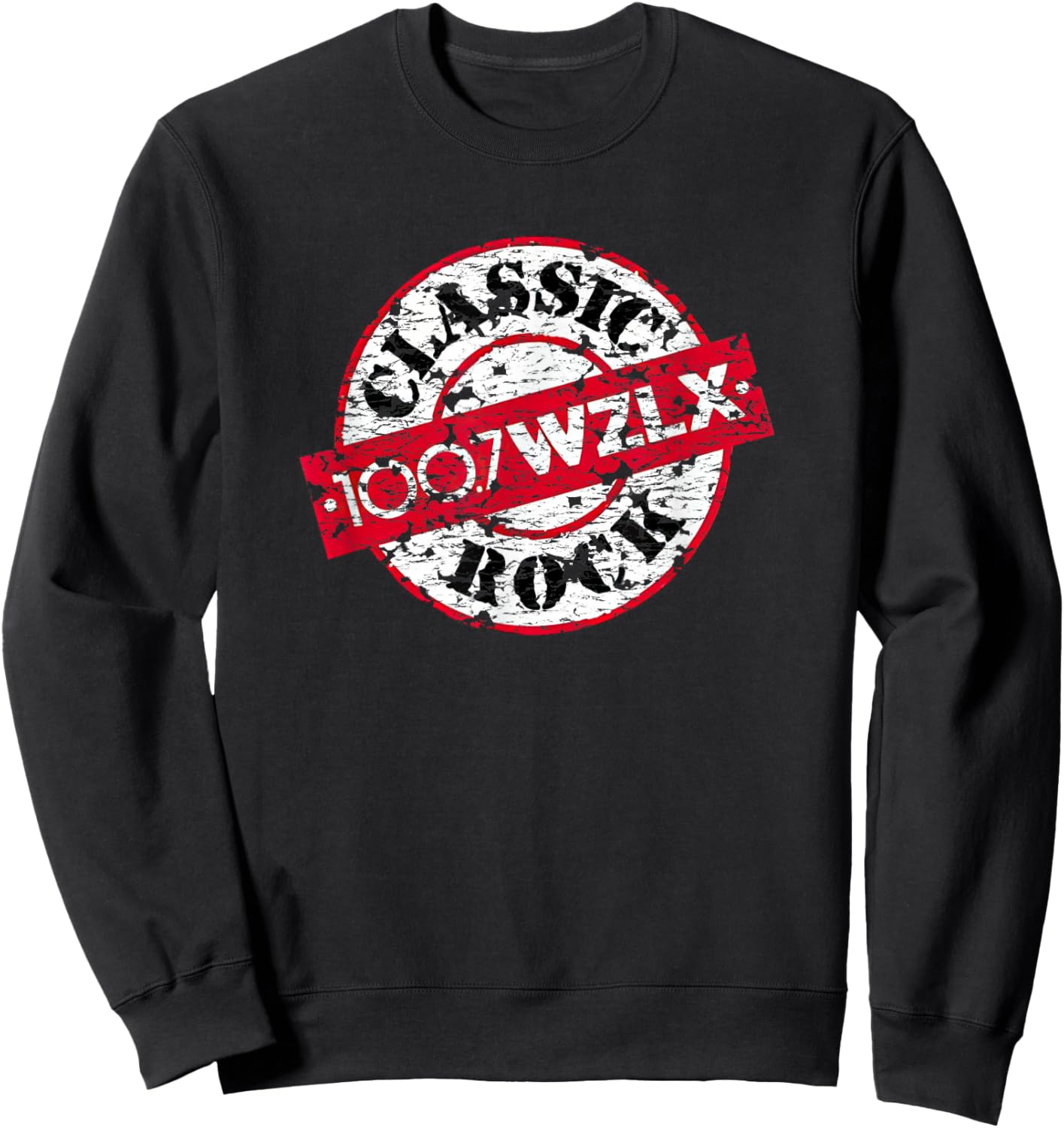 Boston 100.7 WZLX Classic Rockstation Logo Distressed Sweatshirt - Sweatshirt | Black