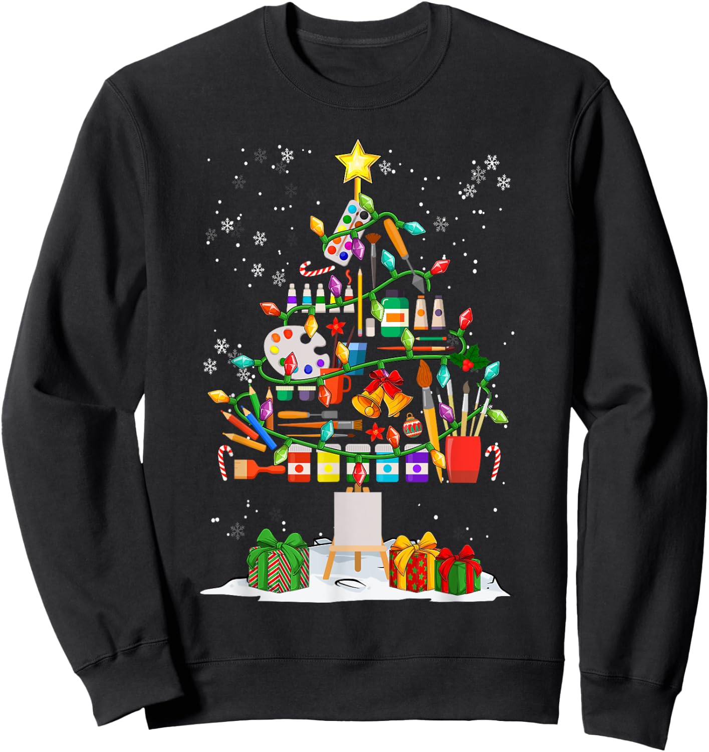 Funny Art Christmas Tree Decorations Art Teacher Xmas Pajama Sweatshirt - Sweatshirt | Black