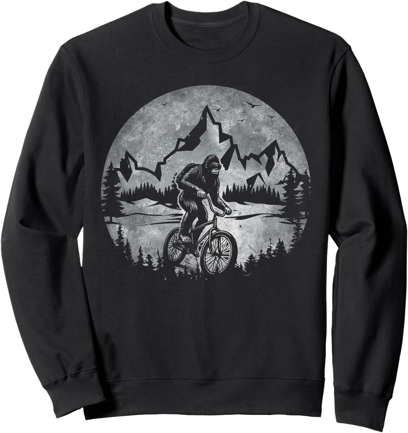 Bigfoot Riding Bicycle Mountain Biking Moon Bigfoot Cycling Sweatshirt - Sweatshirt | Black