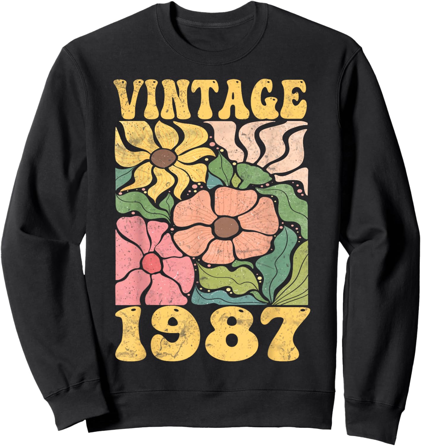 38 Years Old Vintage 1987 38th Women Birthday Wildflower Sweatshirt - Sweatshirt | Black