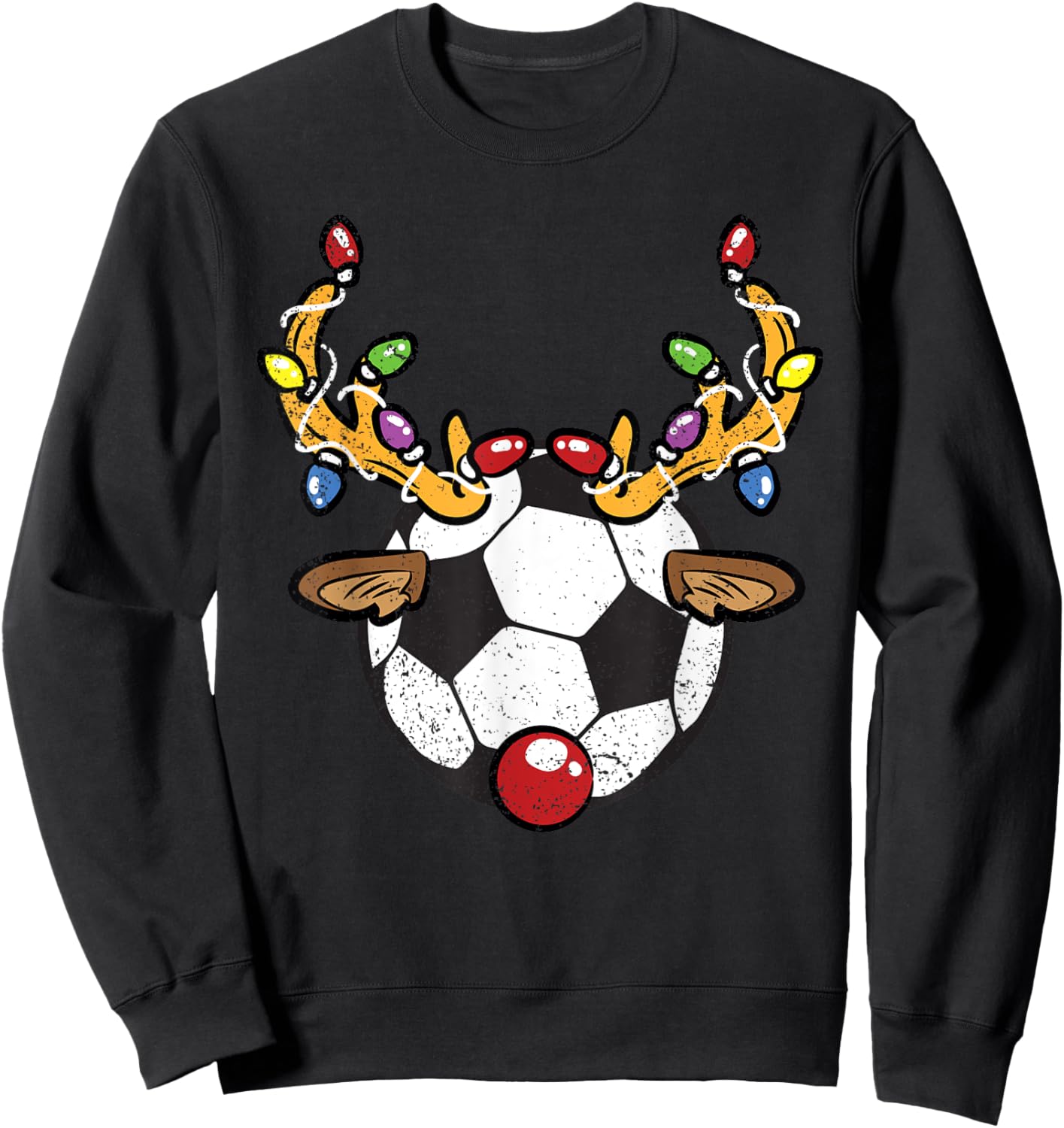 Soccer Ball Reindeer Christmas Pajama X-Mas Lights Sport Sweatshirt - Sweatshirt | Black