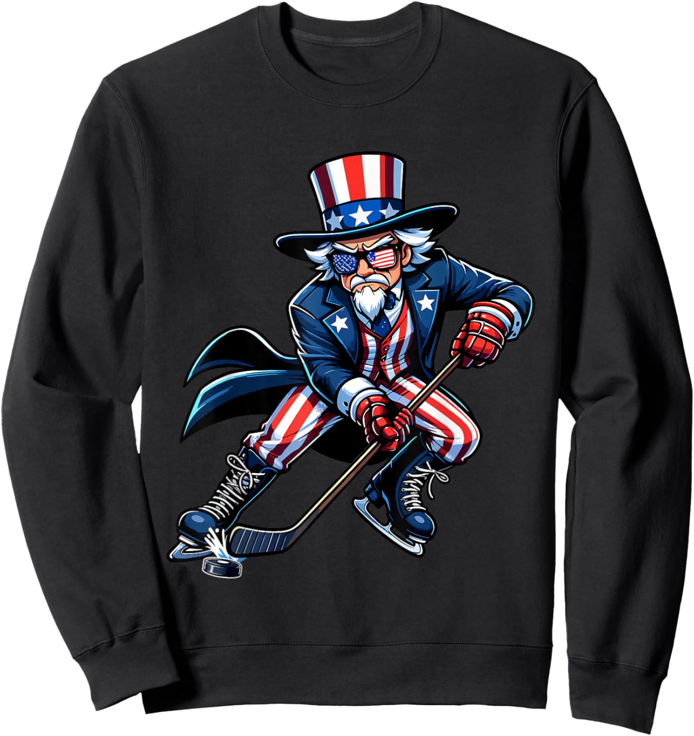 Patriotic Uncle Sam Hockey Player 4th of July Men Boy Kids Sweatshirt - Sweatshirt | Black