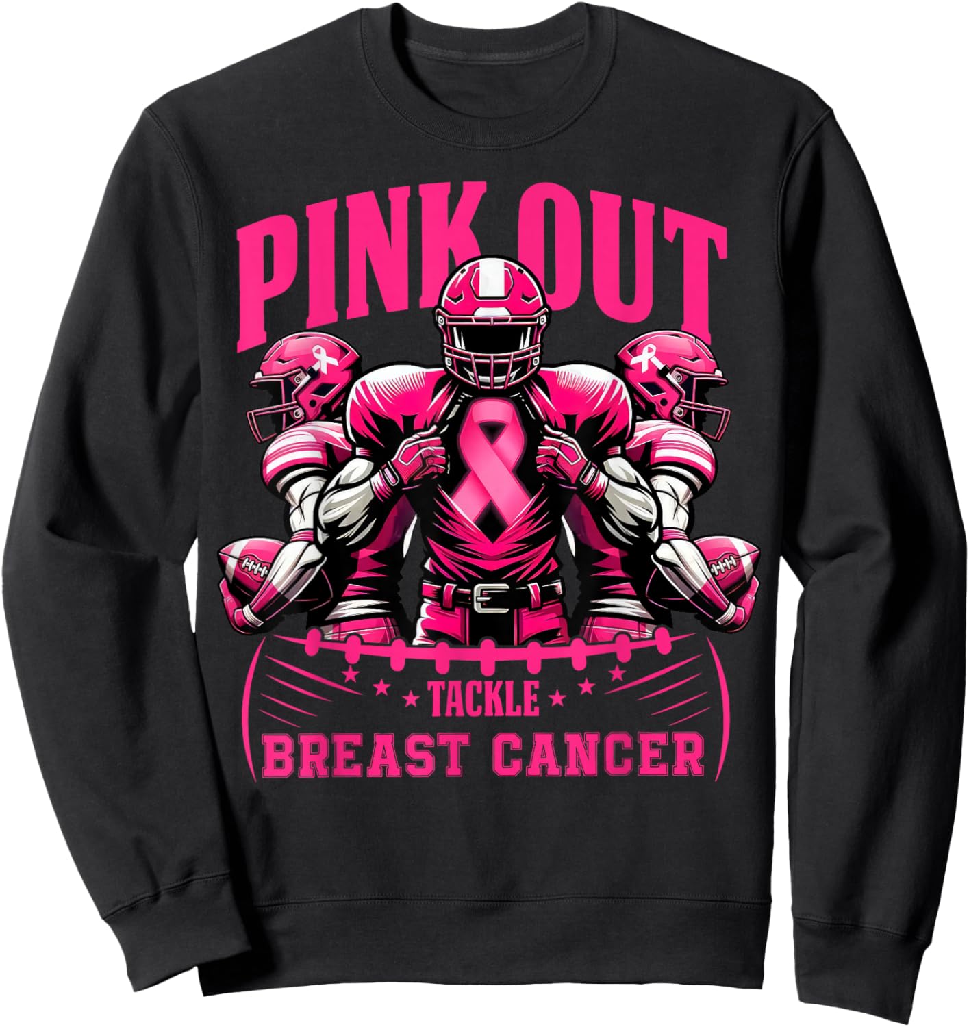 Pink Out Tackle Breast Cancer Awareness Football Pink Ribbon Sweatshirt - Sweatshirt | Black