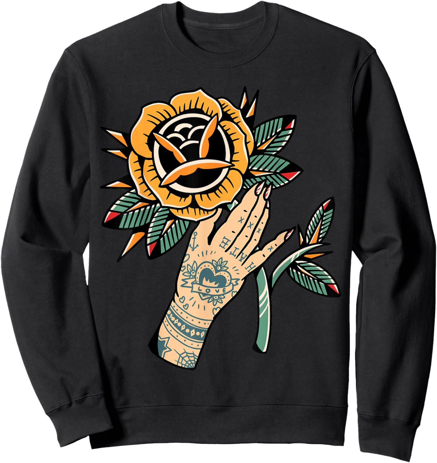 Rose x Tattoo Hand Sweatshirt - Sweatshirt | Black