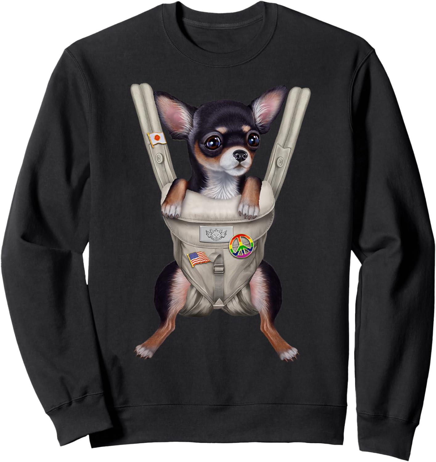 Black Chihuahua Dog in Baby Carrier Men Women Girls Kids Sweatshirt - Sweatshirt | Black