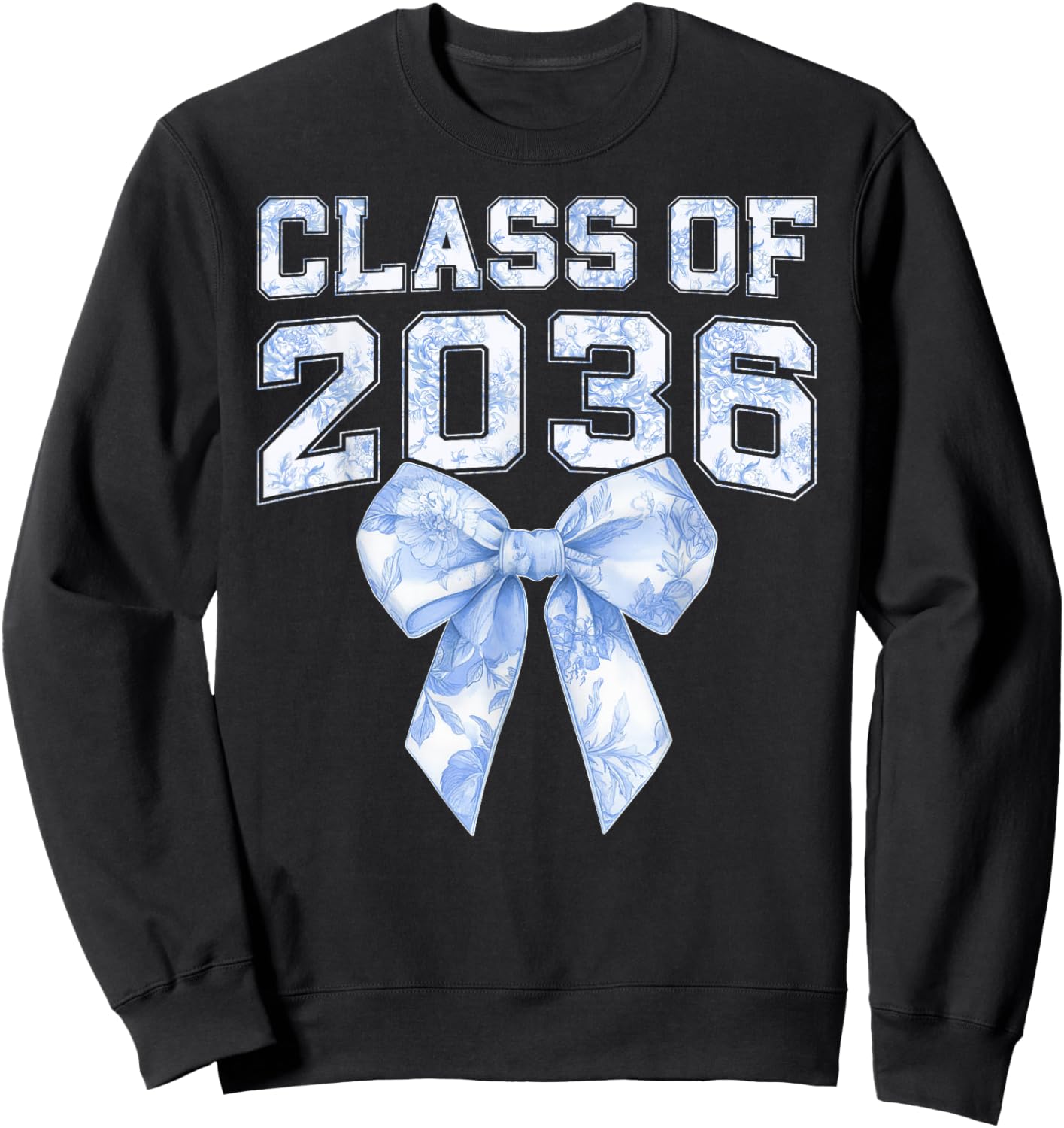 Class of 2036 Coquette Bow Blue Toile Floral Preppy Kid Girl Sweatshirt - Sweatshirt | Black