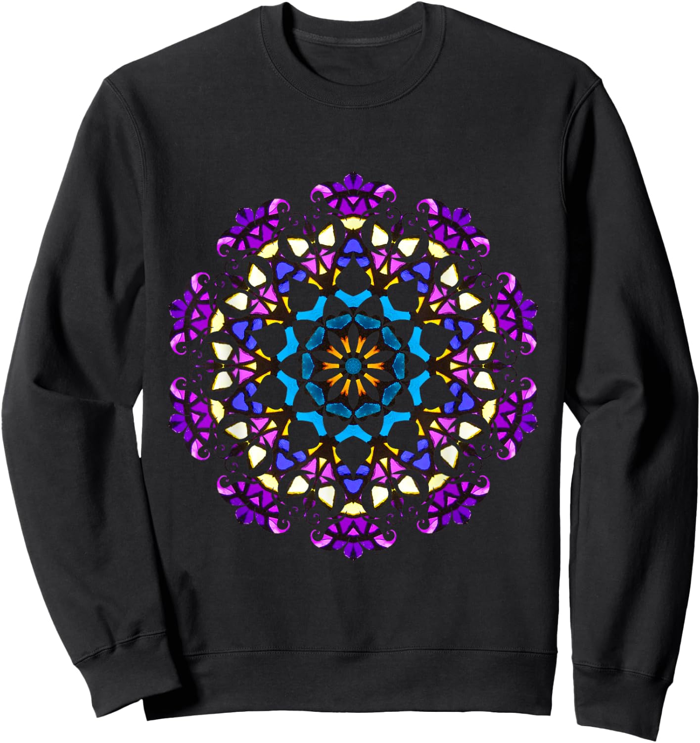 Sacred Geometry Mandala Reiki Yoga Stained Glass Shirt Sweatshirt - Sweatshirt | Black