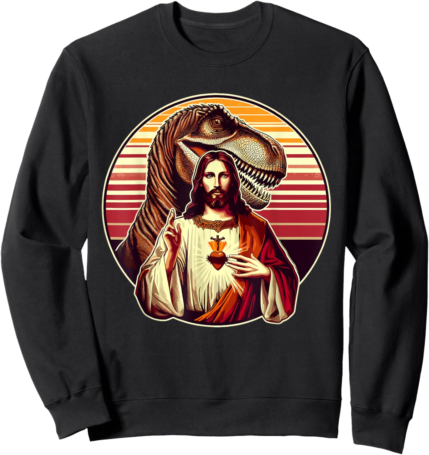 Jesus Christ and T-Rex Dinosaur Sweatshirt - Sweatshirt | Black
