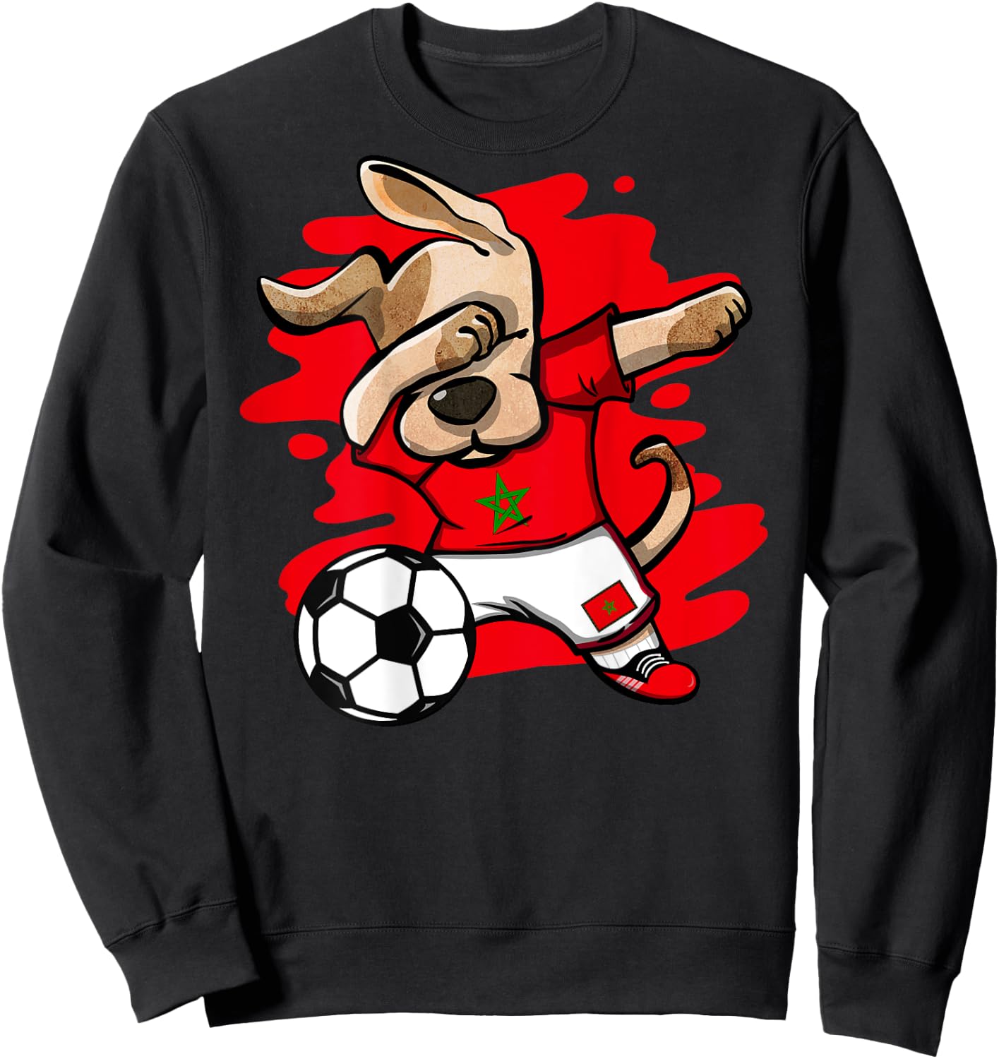 Dabbing Dog Morocco Soccer Fan Jersey Moroccan Flag Football Men Women Kids Sweatshirt - Sweatshirt | Black