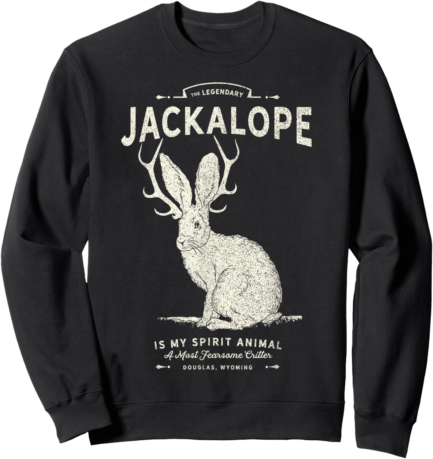 Vintage Jackalope, Spirit Animal, Mythical Critter Sweatshirt - Sweatshirt | Black