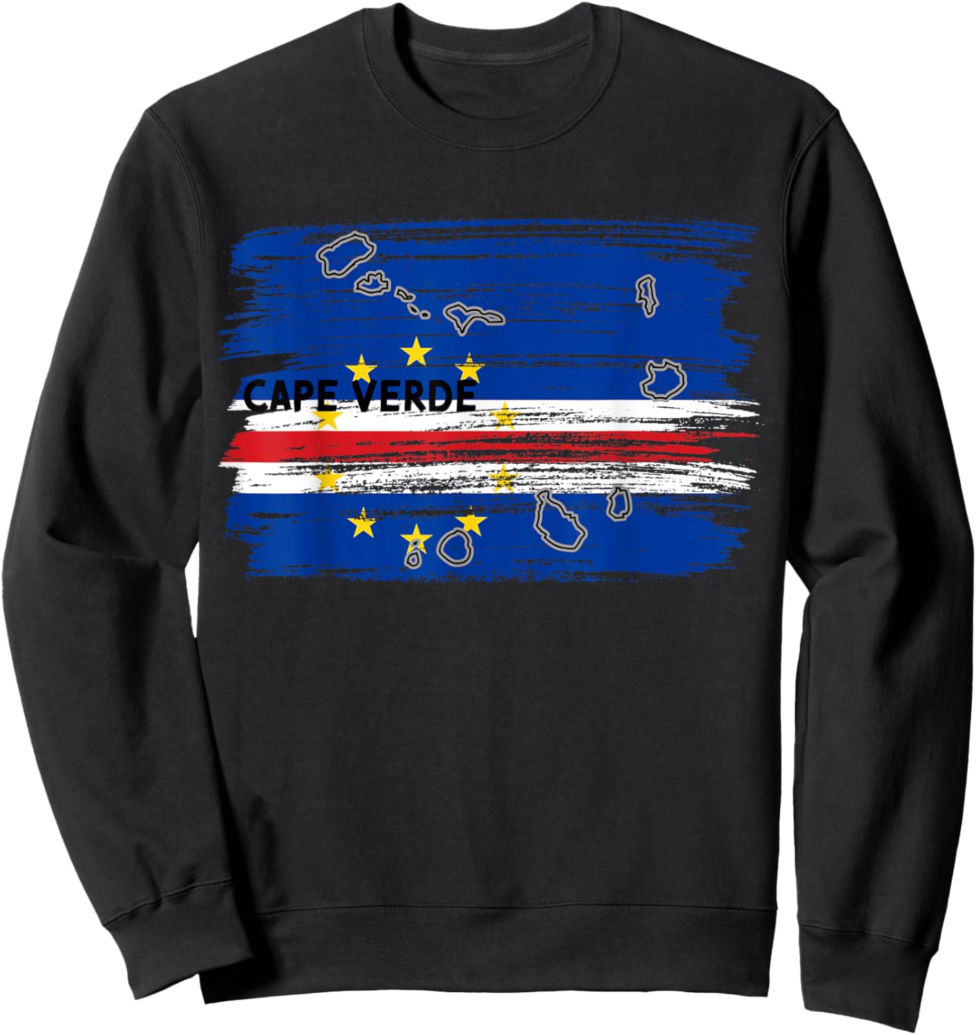 Cape Verdean flag drawing by brush, sketch of Cape Verde map Sweatshirt - Sweatshirt | Black