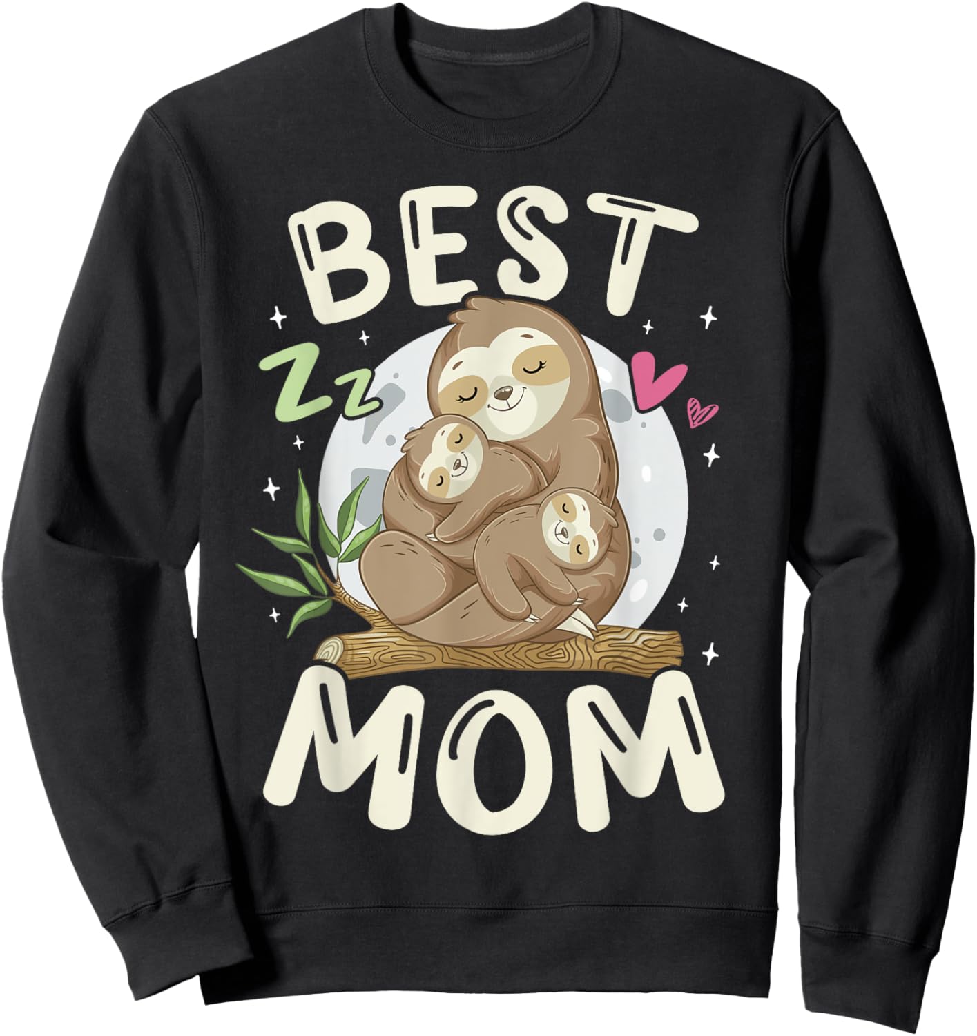 Best Mom, Cute Sloths Family, Mother's Day Funny Pajama Top Sweatshirt - Sweatshirt | Black