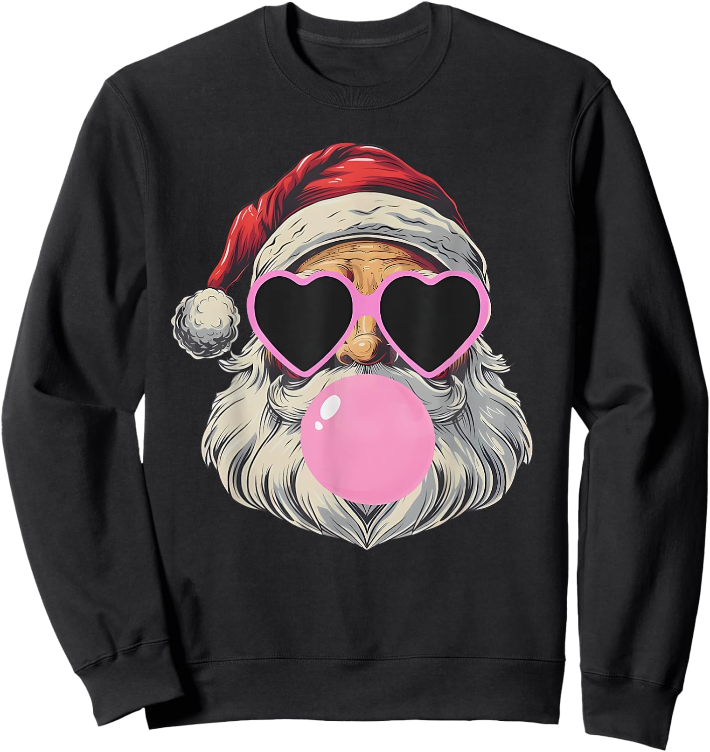 Retro Santa With Heart Glasses Bubblegum Christmas Girl Kids Sweatshirt - Sweatshirt | Black