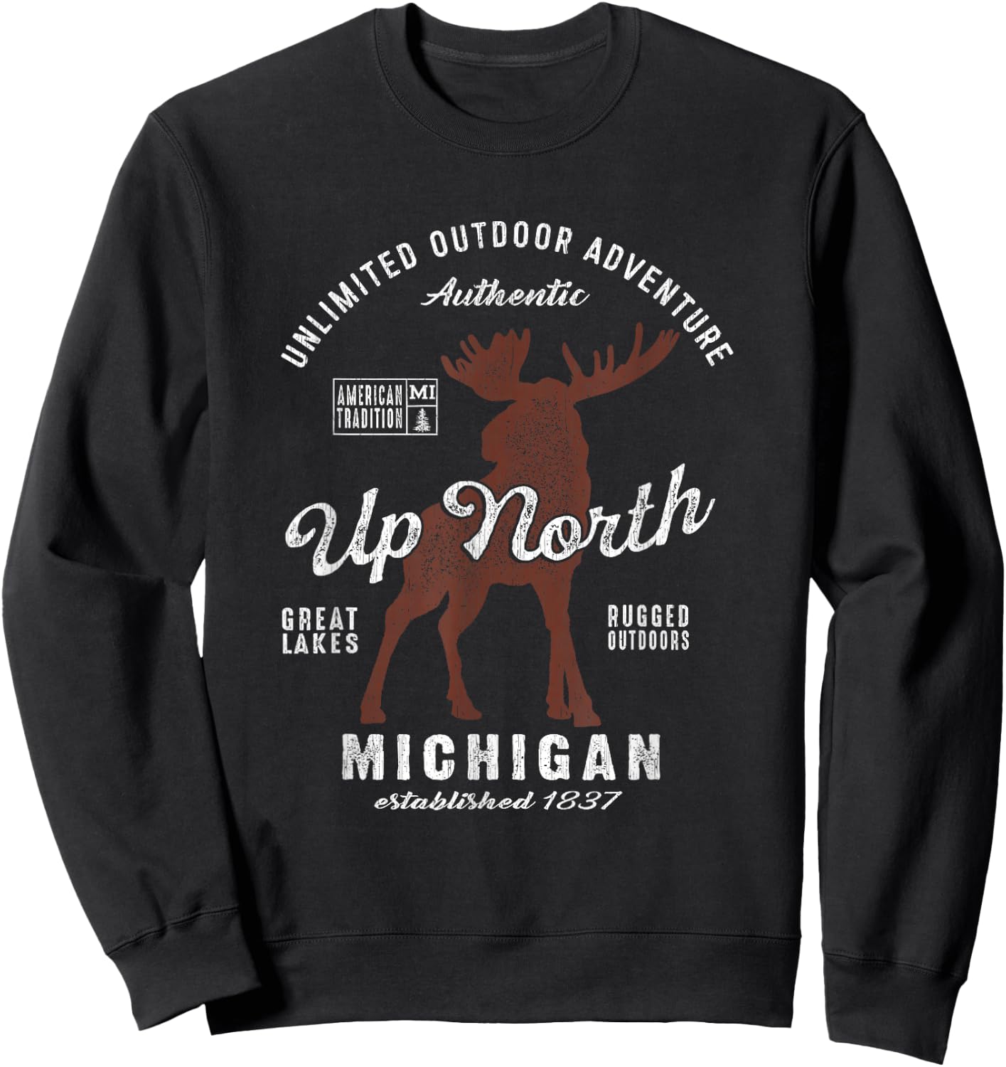Vintage Moose UP North Michigan Sweatshirt - Sweatshirt | Black