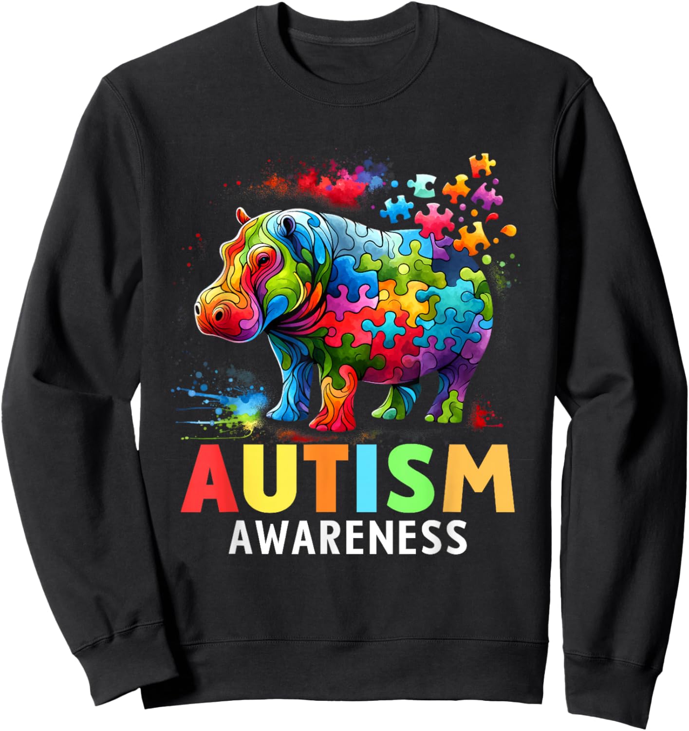 Hippo Autism Awareness Month Autistic Sweatshirt - Sweatshirt | Black
