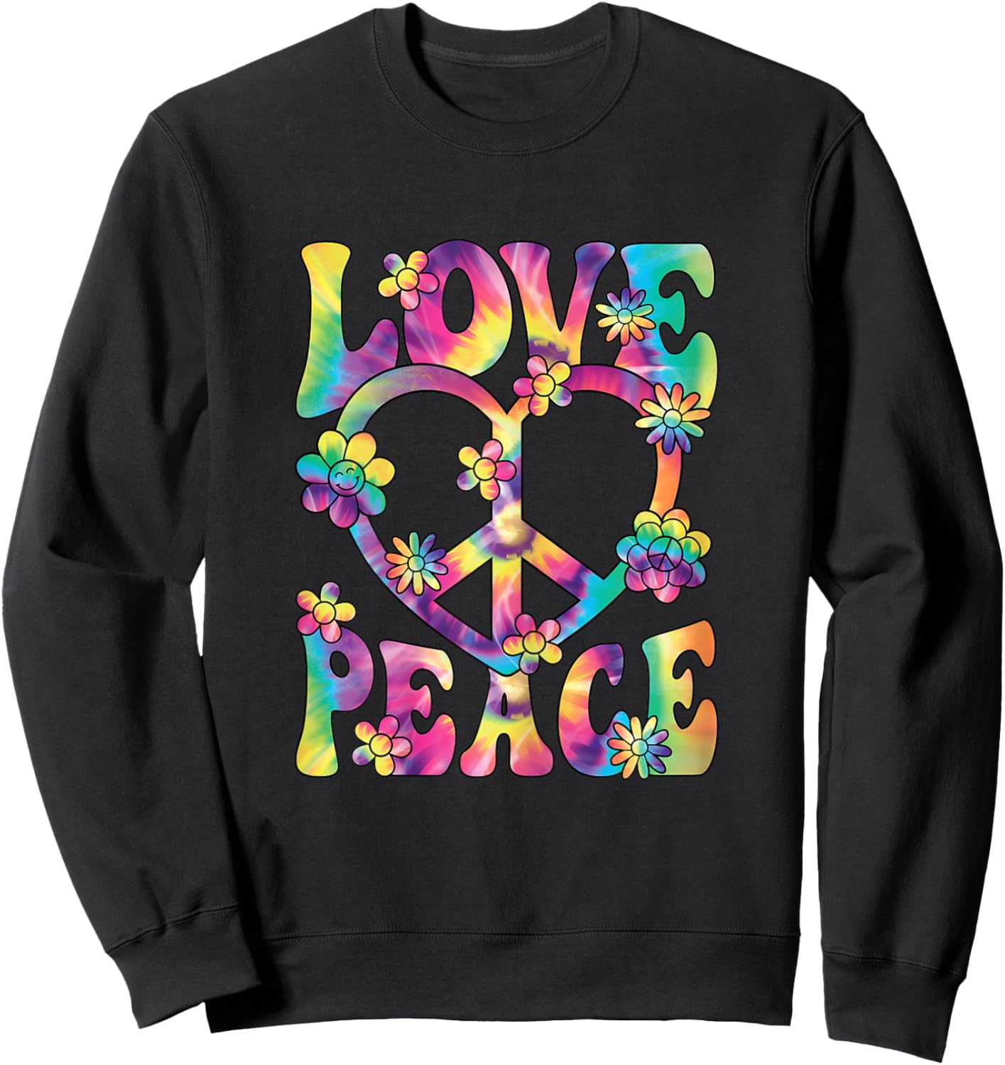 Love Peace Sign 60s 70s Outfit Hippie Groovy Women Girls Sweatshirt - Sweatshirt | Black
