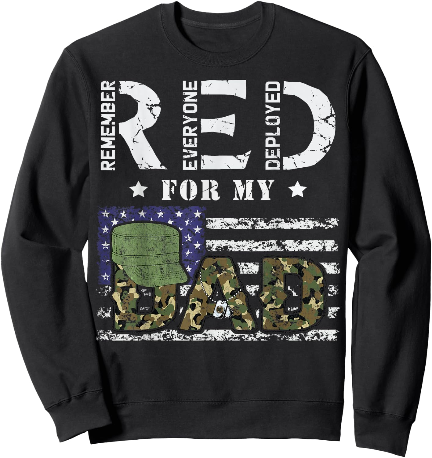 Wear Red Friday Military For My Dad Deployed Daddy USA Flag Kids Men Sweatshirt - Sweatshirt | Black