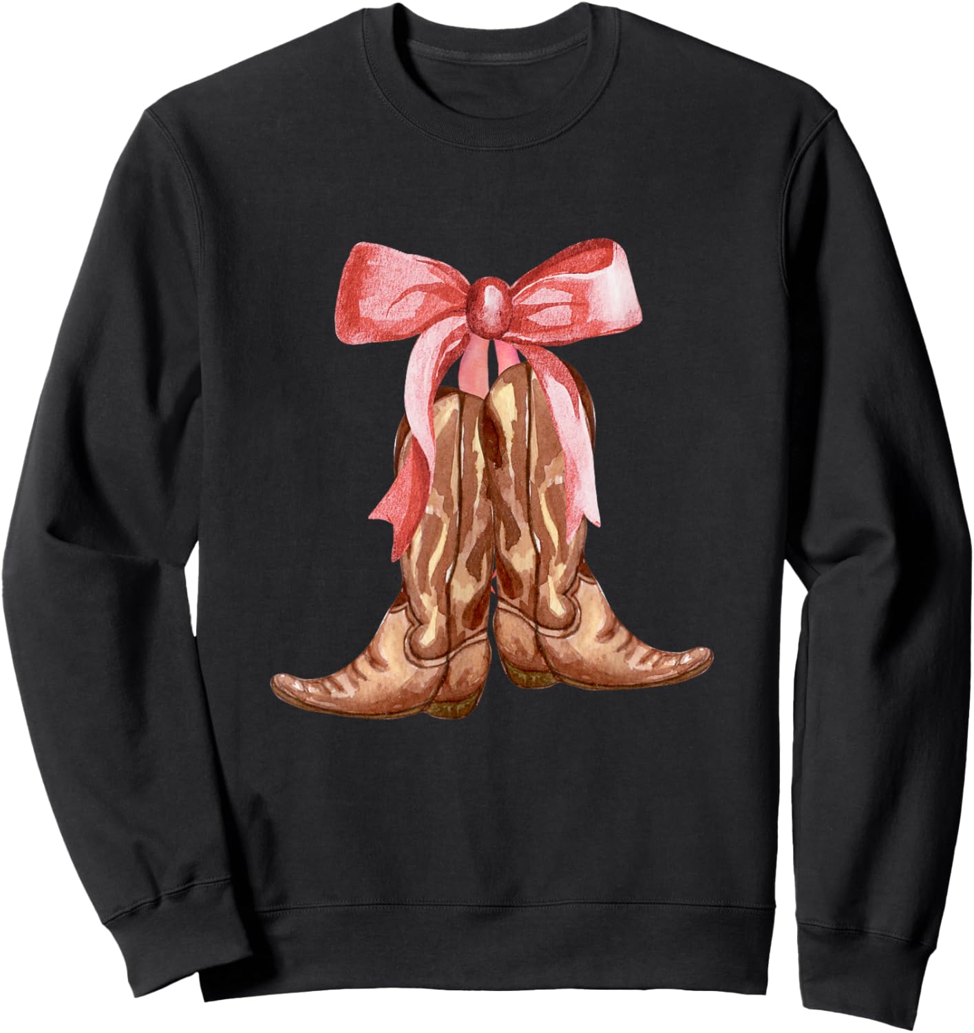 Cowgirl Boots Coquette Pink Bow Preppy Toddler Women Girl Sweatshirt - Sweatshirt | Black