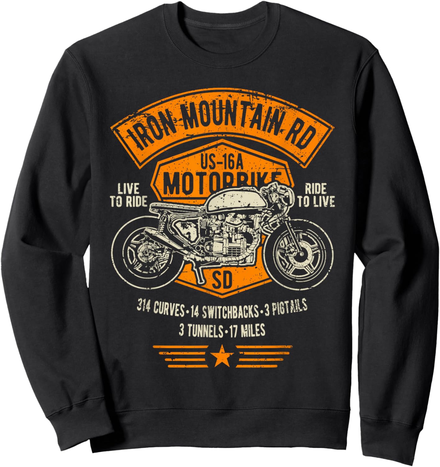 Iron Mountain Road US-16A South Dakota Motorcycle Design Sweatshirt - Sweatshirt | Black