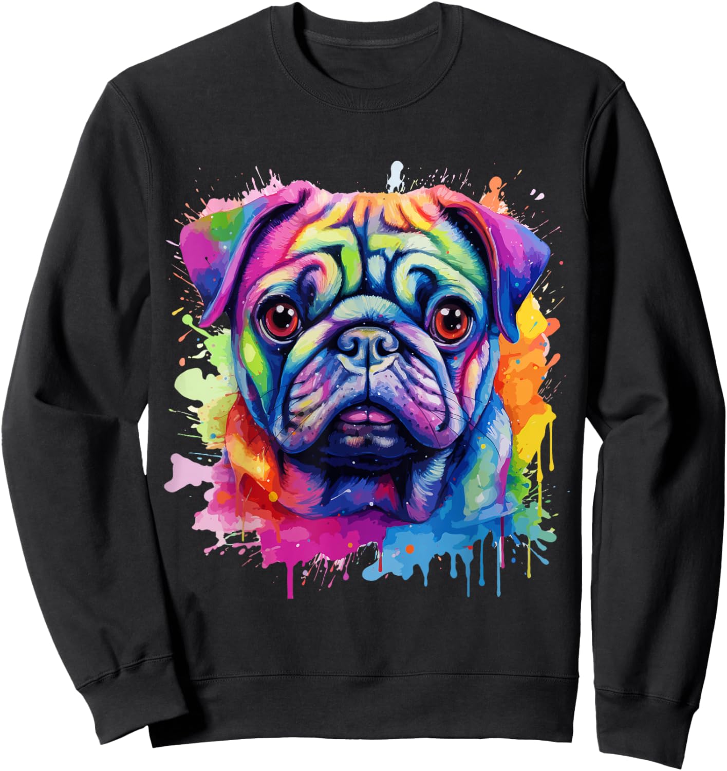 Pug Lovers Pop Art Color Pug Dog Sweatshirt - Sweatshirt | Black