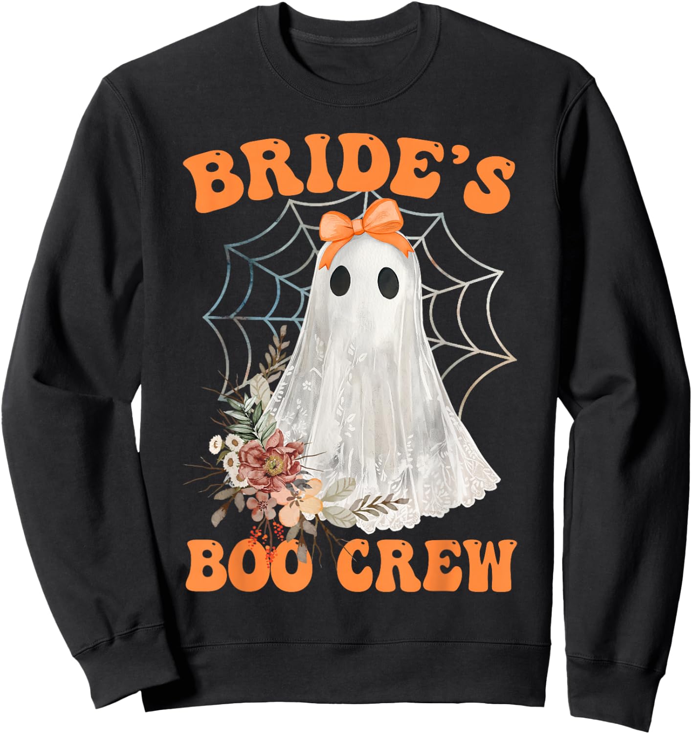 Bride's Boo Crew Bow Lace Ghost Halloween Bachelorette Sweatshirt - Sweatshirt | Black