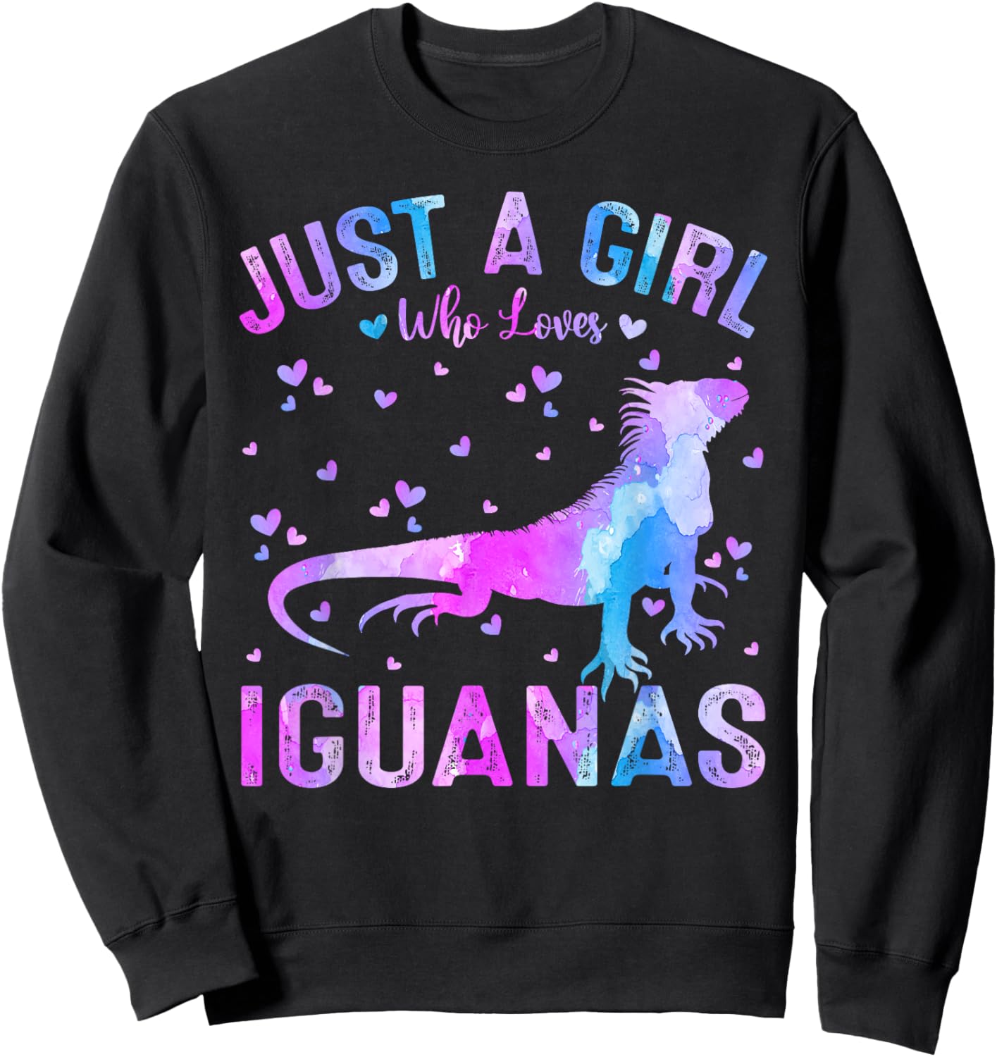 Colorful Just A Girl Who Loves Iguanas Women Girls Sweatshirt - Sweatshirt | Black