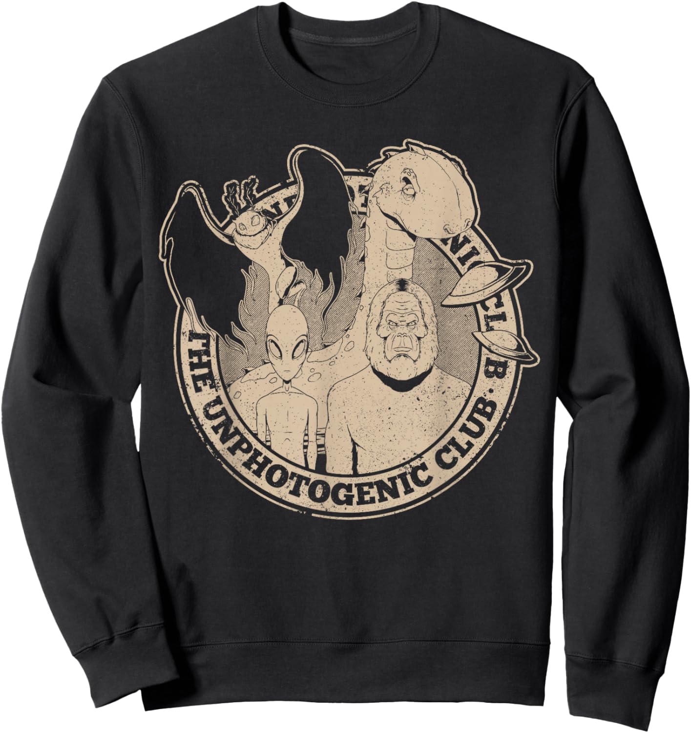 Unphotogenic Club Cryptid Alien Bigfoot Mothman Loch Ness Sweatshirt - Sweatshirt | Black