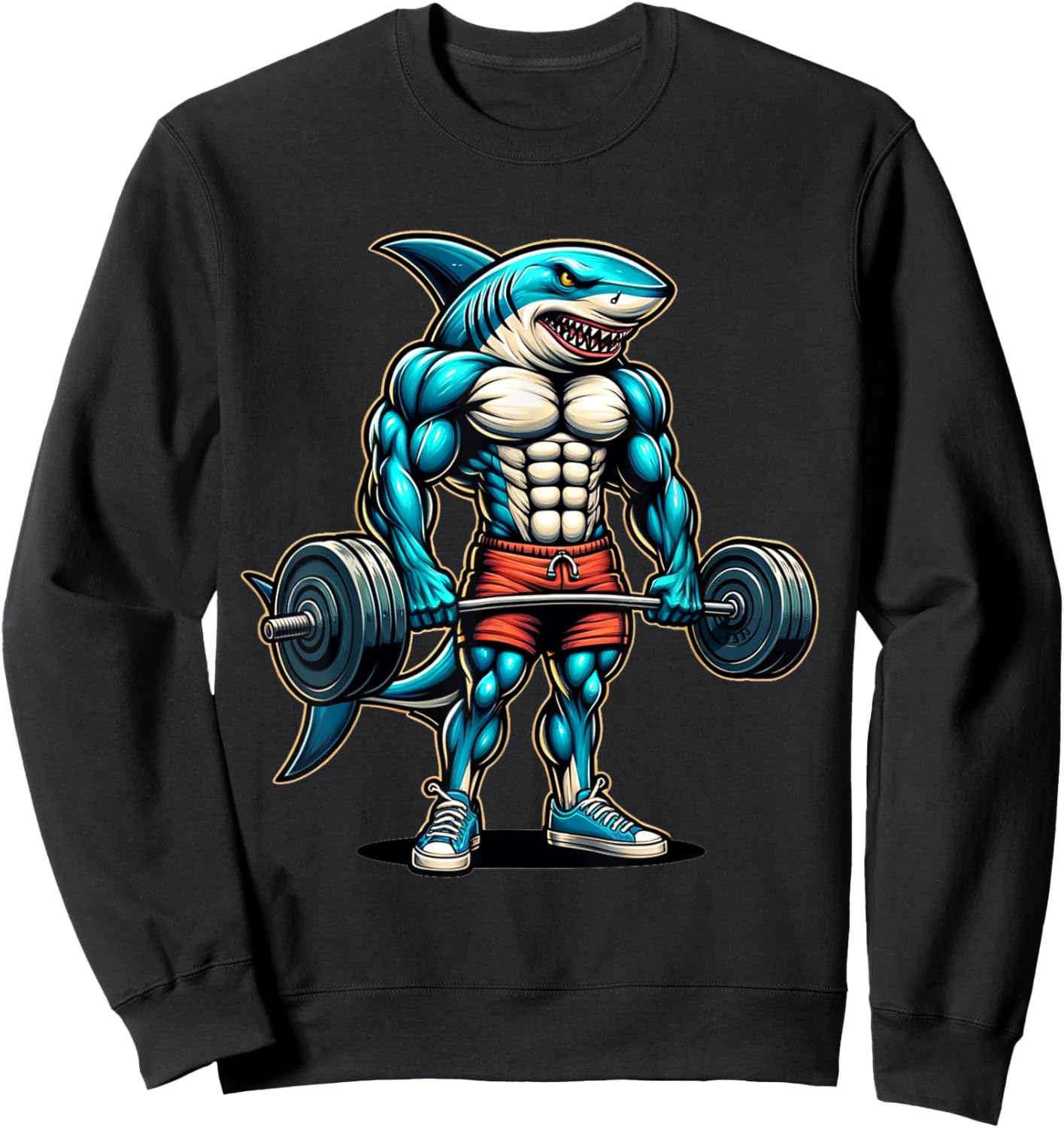 Funny Cool Shark Weightlifting Bodybuilder Muscle Fitness Sweatshirt - Sweatshirt | Black