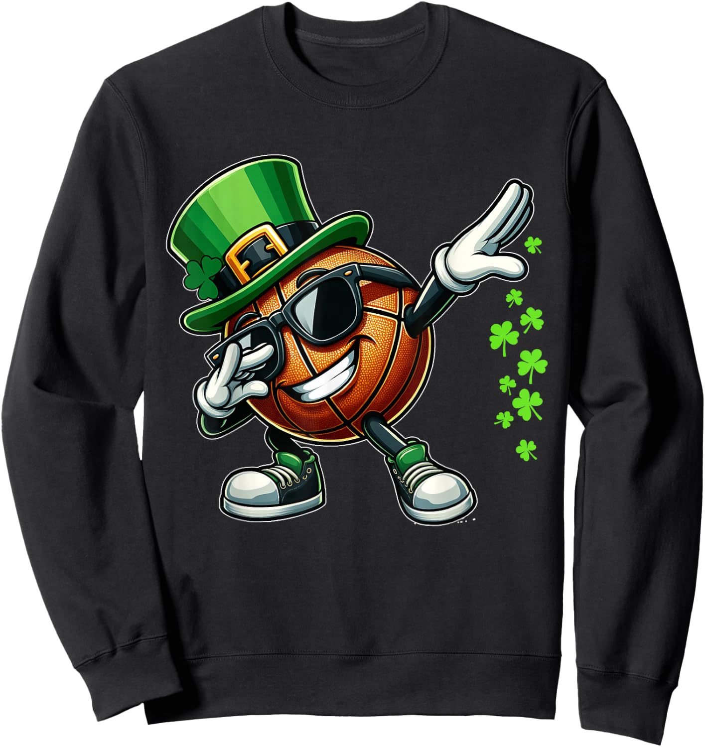 Dabbing Shamrock Basketball Funny St Patrick's Day Kids Sweatshirt - Sweatshirt | Black
