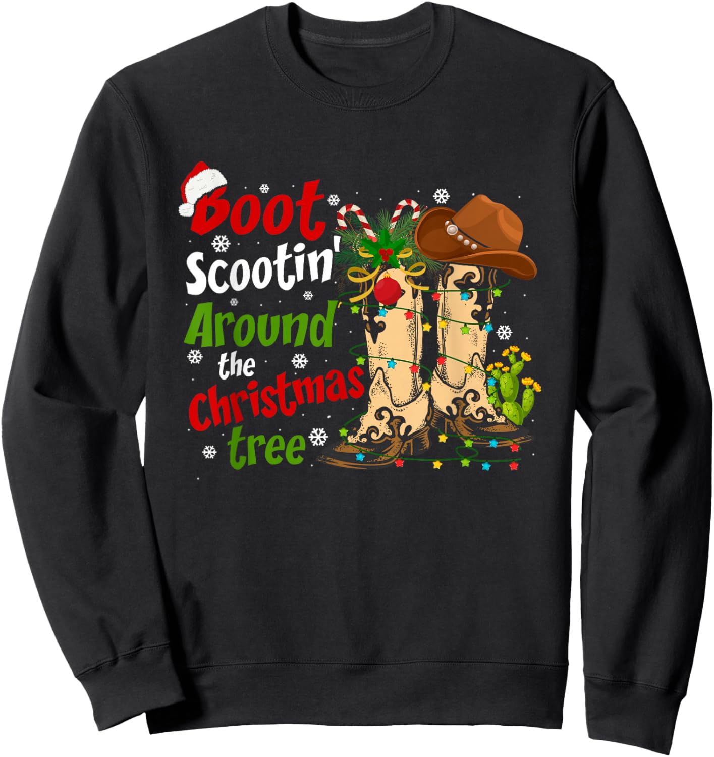 Boot Scootin' Around The Christmas Tree Country Western Sweatshirt - Sweatshirt | Black