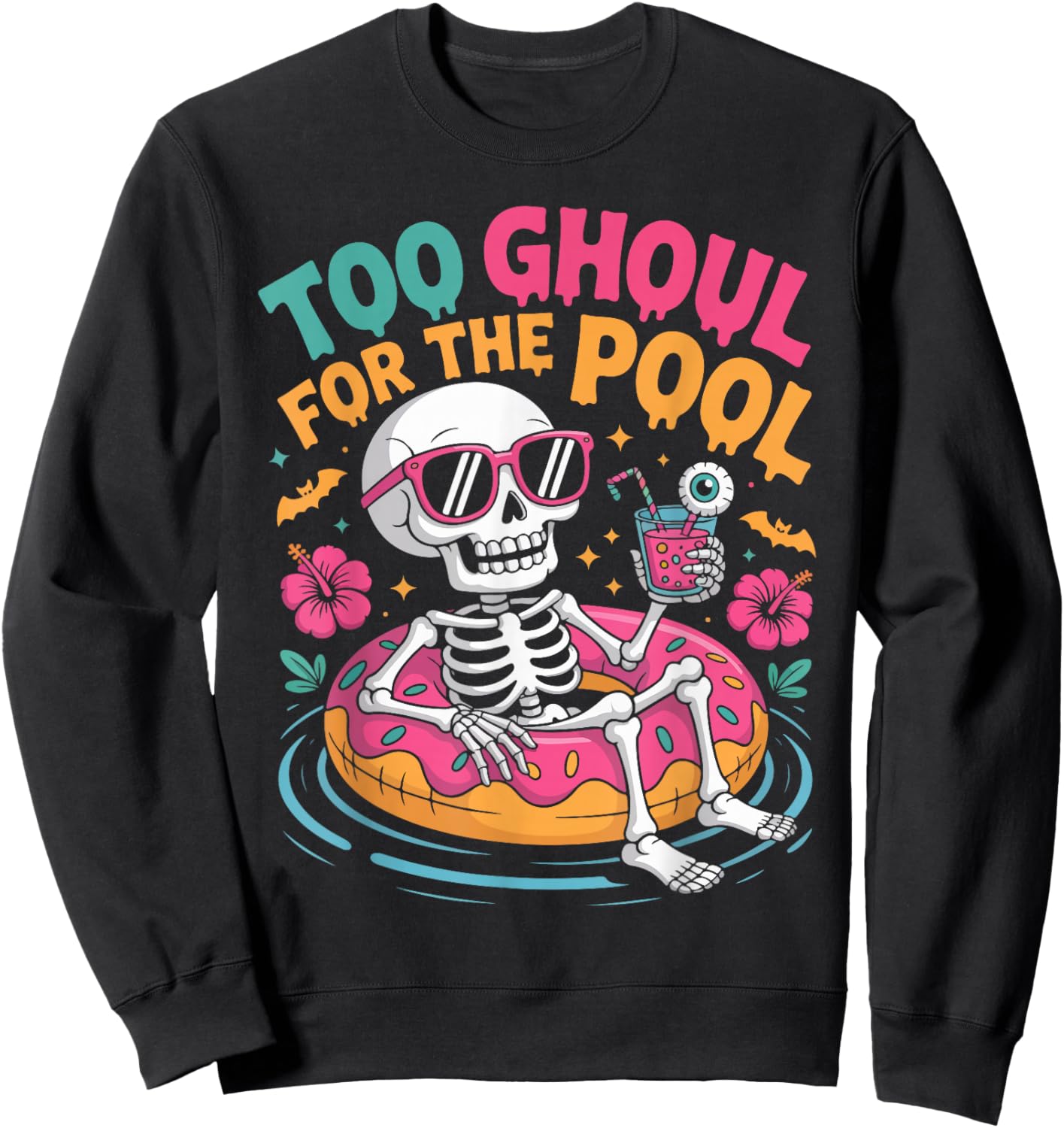 Summerween Vibes Halloween Skeleton Beach Sweatshirt - Sweatshirt | Black