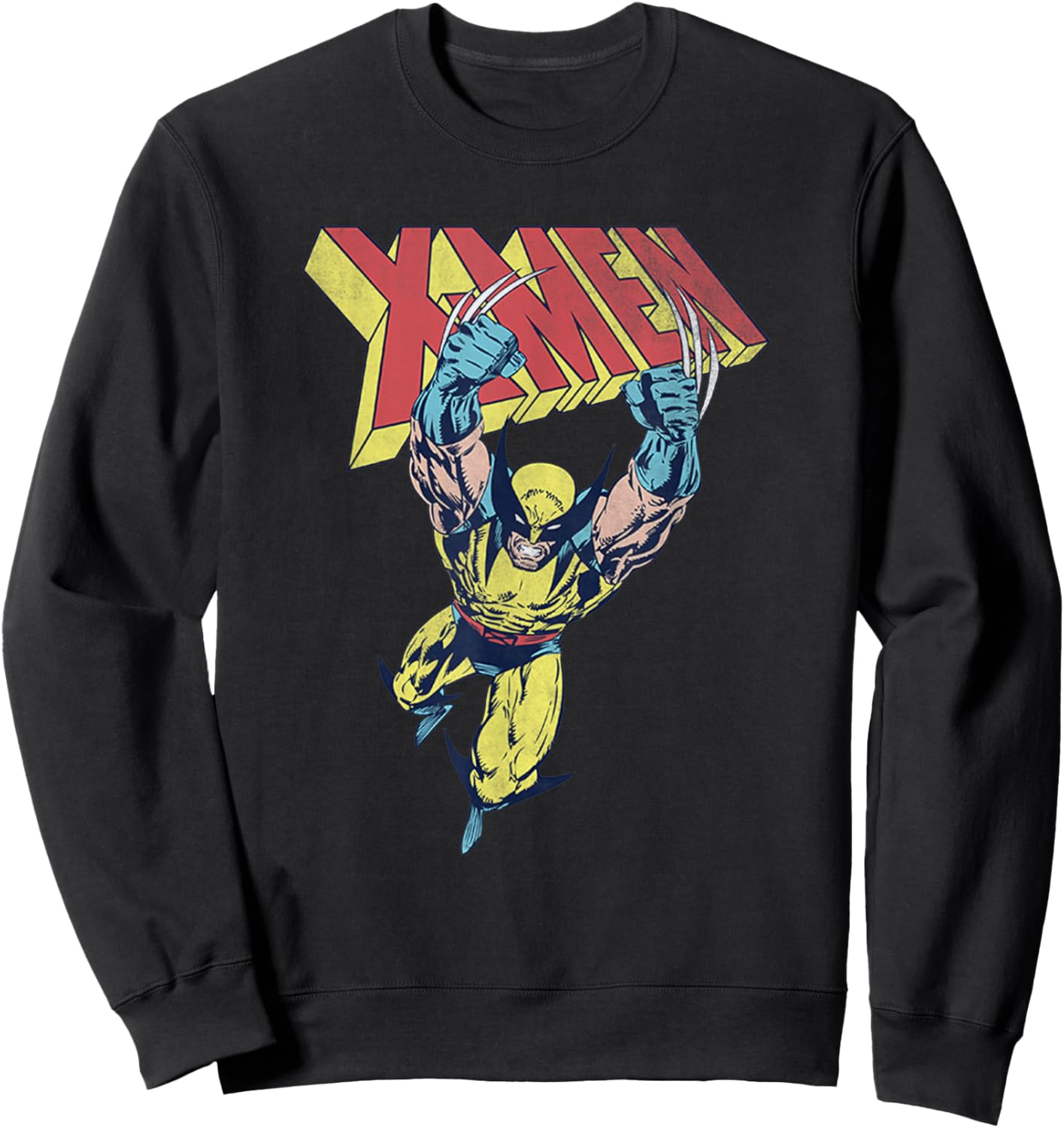 Marvel X-Men Wolverine Jumping with Claws Out Vintage Sweatshirt - Sweatshirt | Black