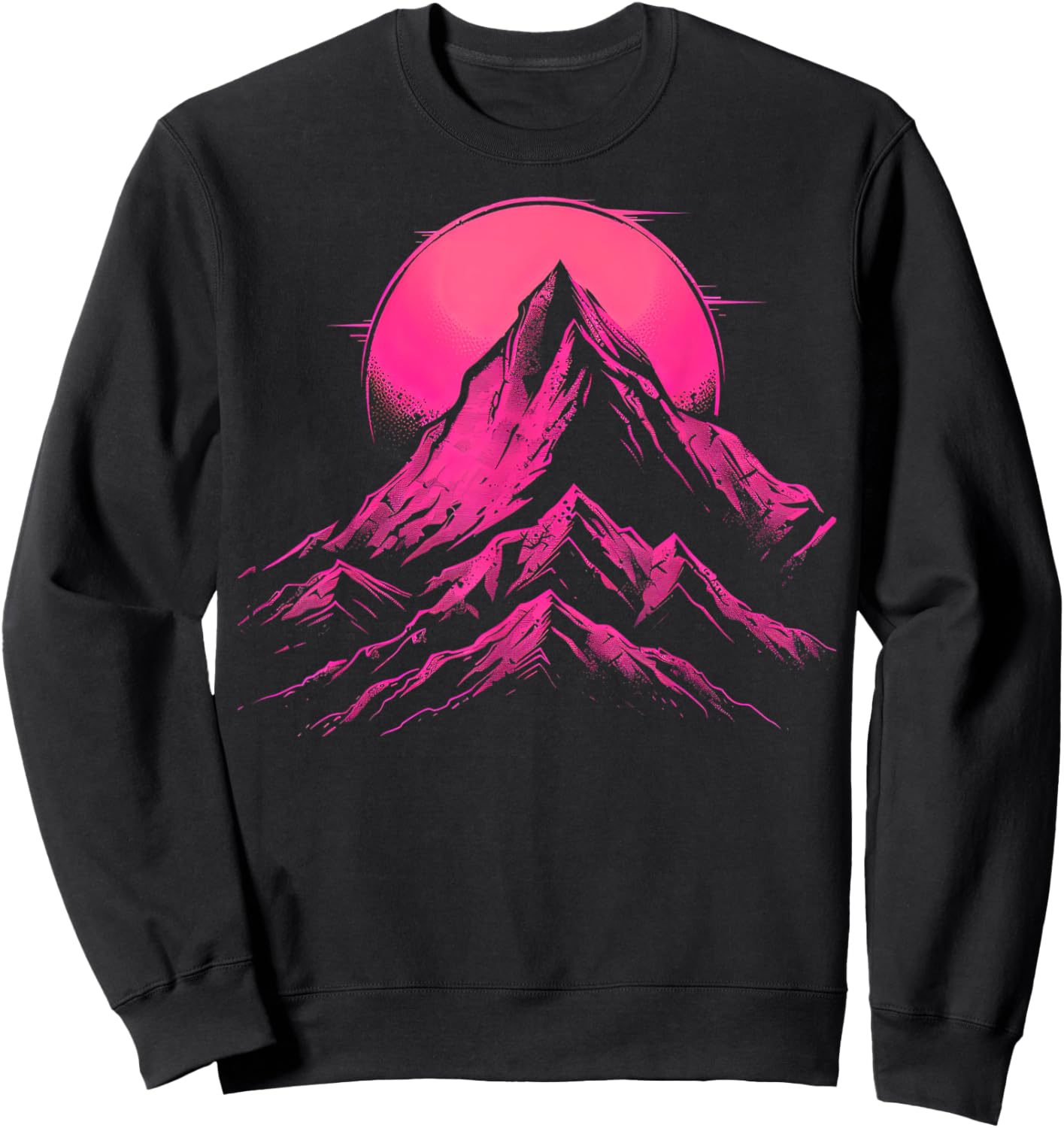 Pink and Black Mountain Abstract Outdoor Sweatshirt - Sweatshirt | Black