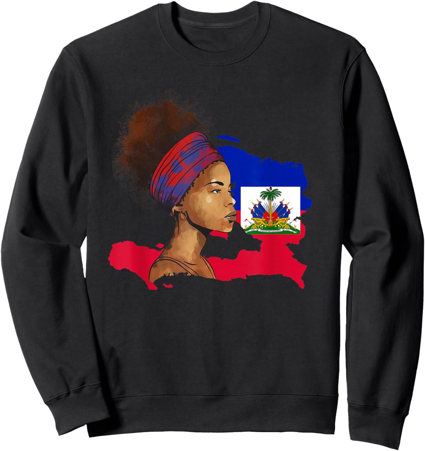 Haiti Country Map Woman Ayiti Girl Haitian Flag Day Sweatshirt - Sweatshirt | Black