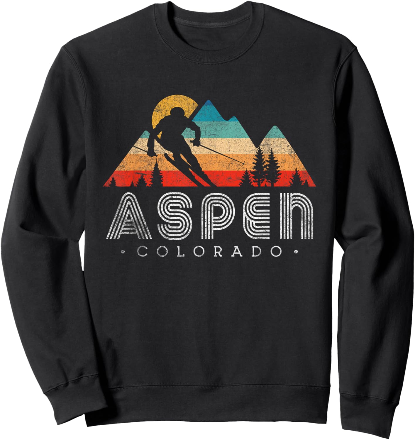 Vintage Retro Ski Aspen Colorado Skiing Mountain Souvenir Sweatshirt - Sweatshirt | Black