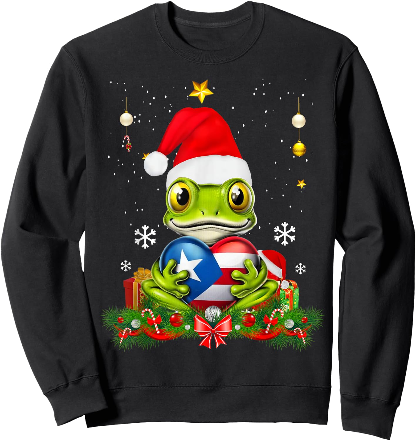 Patriotic Puerto Rico Flag Frog Tree Christmas Puero Rican Sweatshirt - Sweatshirt | Black