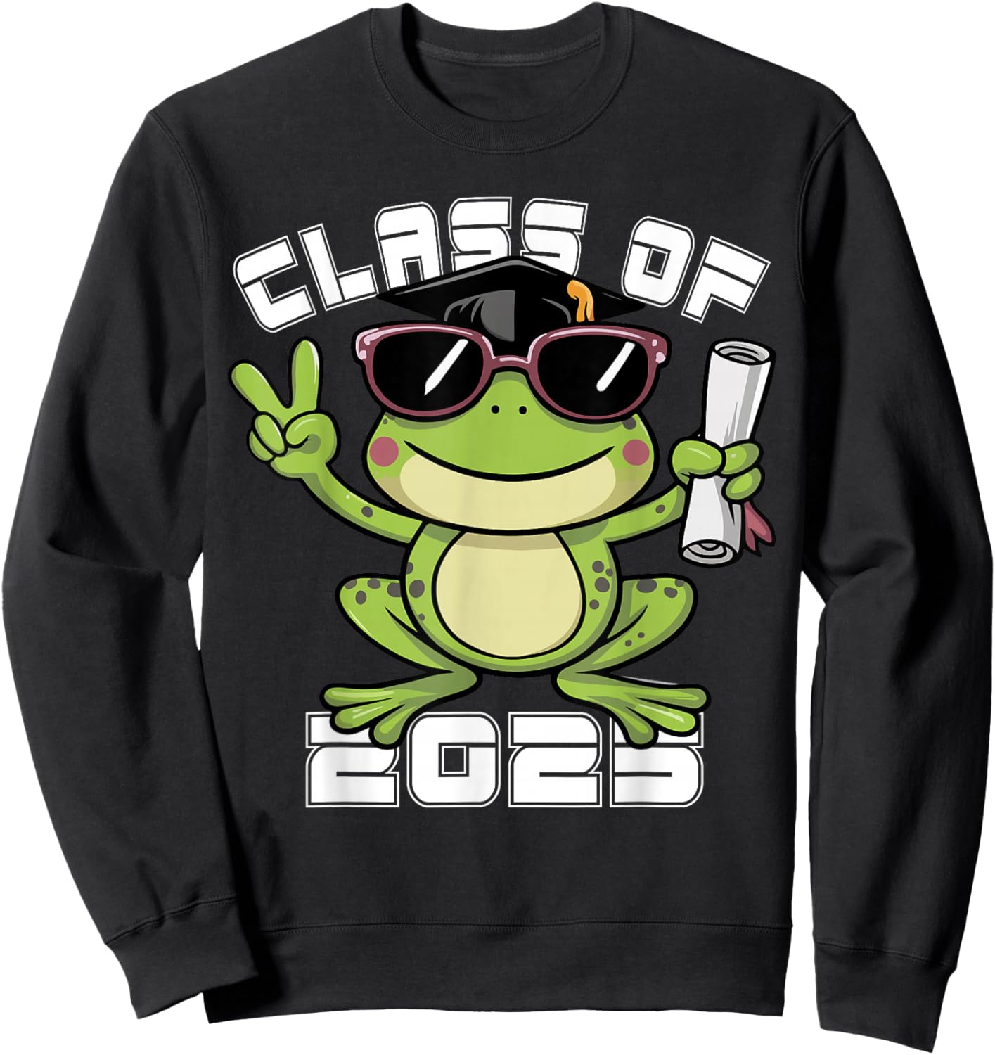 Peace Sign Hand Frog Class of 2025 Graduation Sweatshirt - Sweatshirt | Black