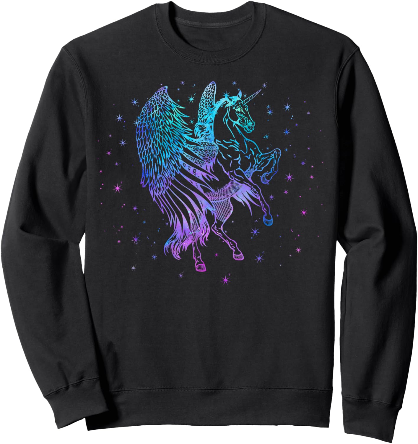 Unicorn Pegasus Flying Horse Girls Teen Kids Women Mom Retro Sweatshirt - Sweatshirt | Black