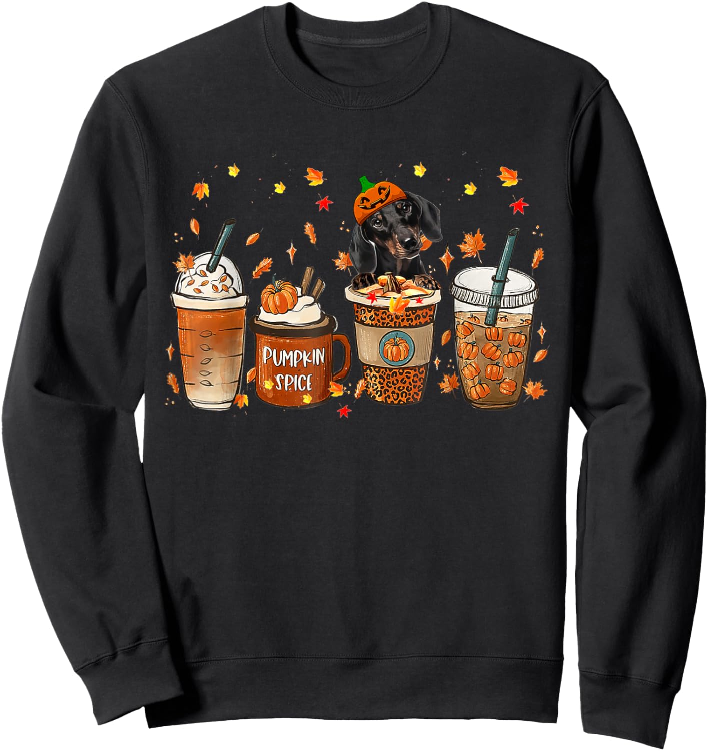 Dachshund Fall Coffee Pumpkin Spice Latte Iced Autumn Sweatshirt - Sweatshirt | Black