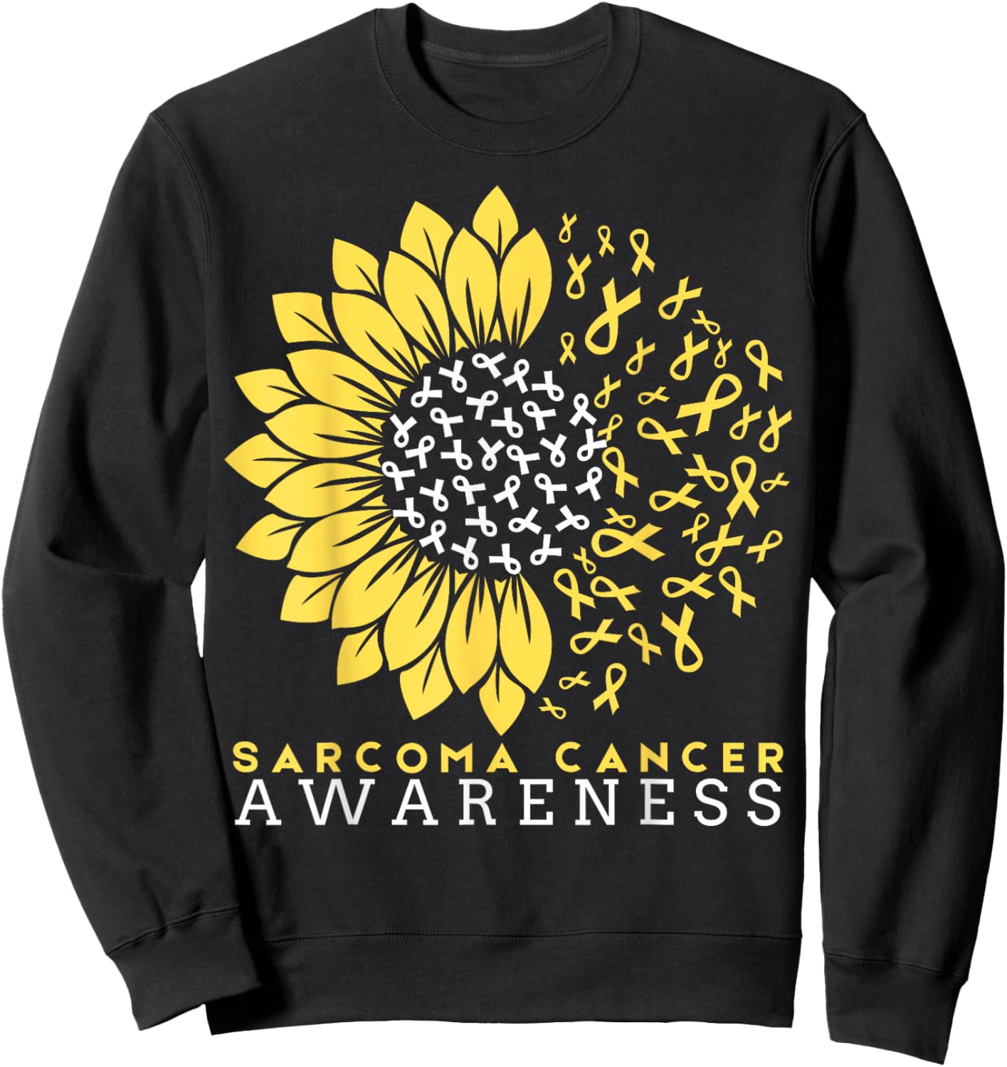 Sarcoma Bone Cancer Awareness Sunflower Ribbon Yellow Sweatshirt - Sweatshirt | Black