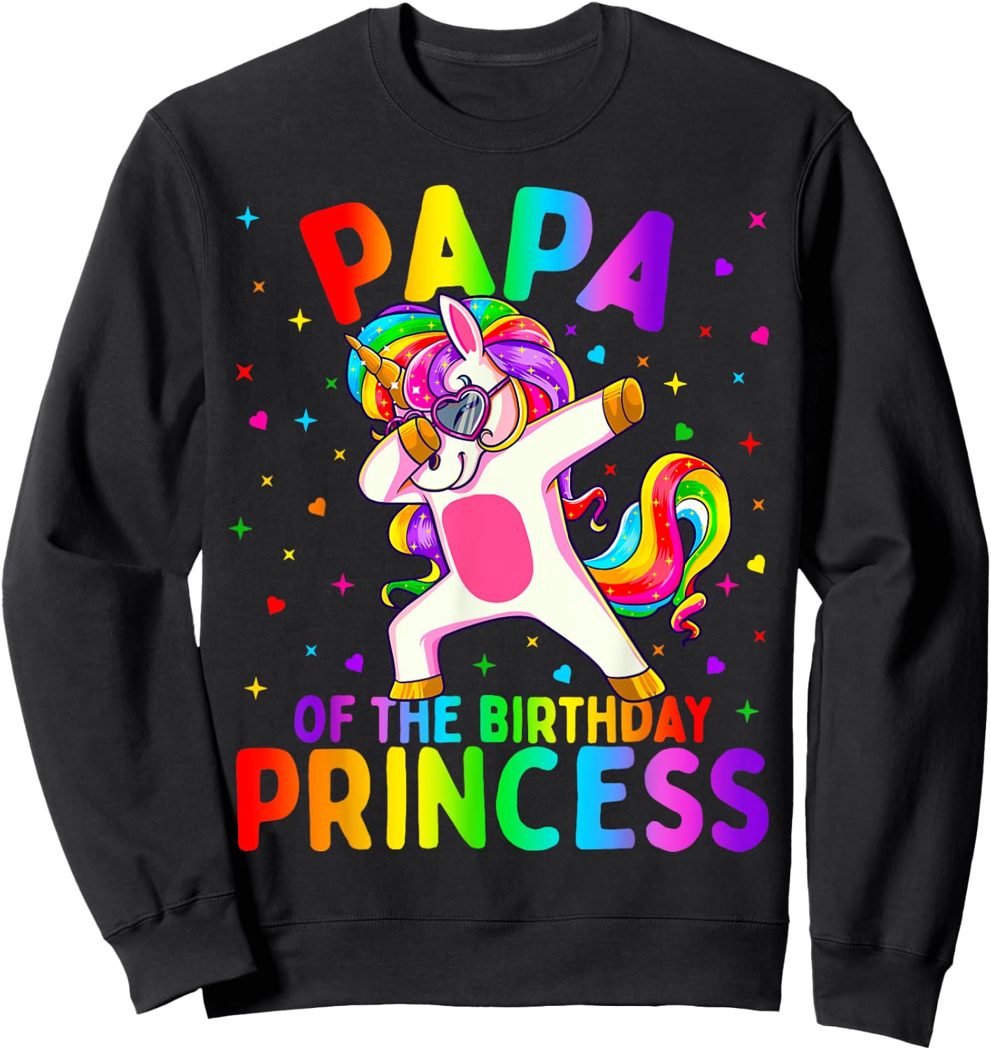 Papa of the Birthday Princess Girl Dabbing Unicorn Sweatshirt - Sweatshirt | Black
