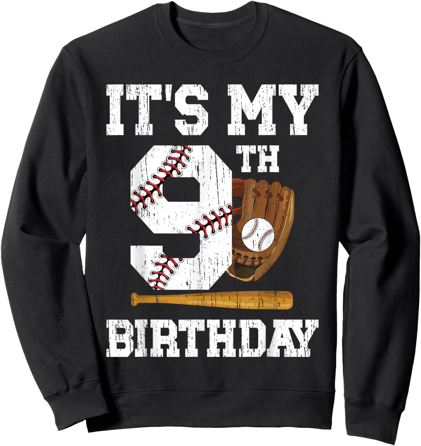 My 9th Birthday Baseball Boy Nine Year Old Baseball Player Sweatshirt - Sweatshirt | Black