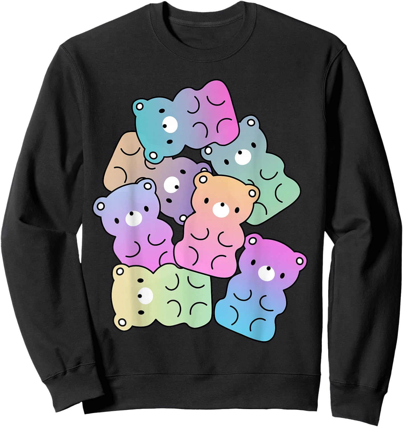 Rainbow Gummy Bear Design Kawaii Aesthetic Teens Sweatshirt - Sweatshirt | Black