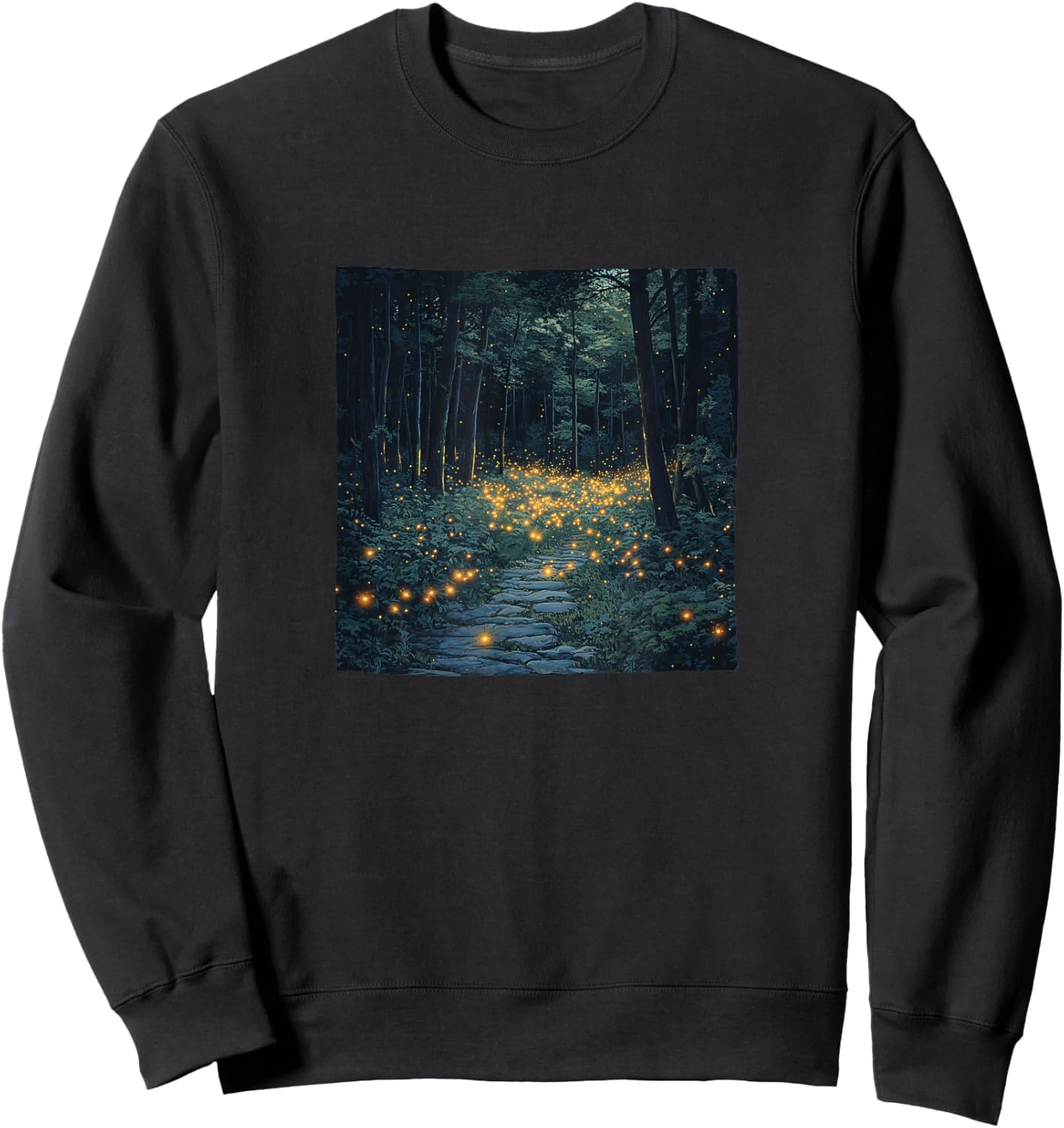 Forest With Fireflies Vintage Landscape Graphic Sweatshirt - Sweatshirt | Black