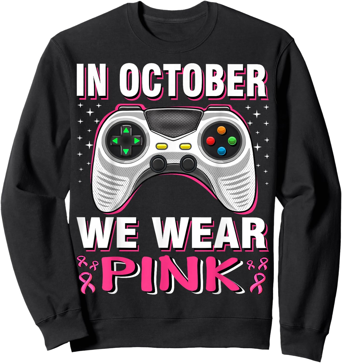 In October We Wear Pink Breast Cancer Gaming Kids Boys Youth Sweatshirt - Sweatshirt | Black