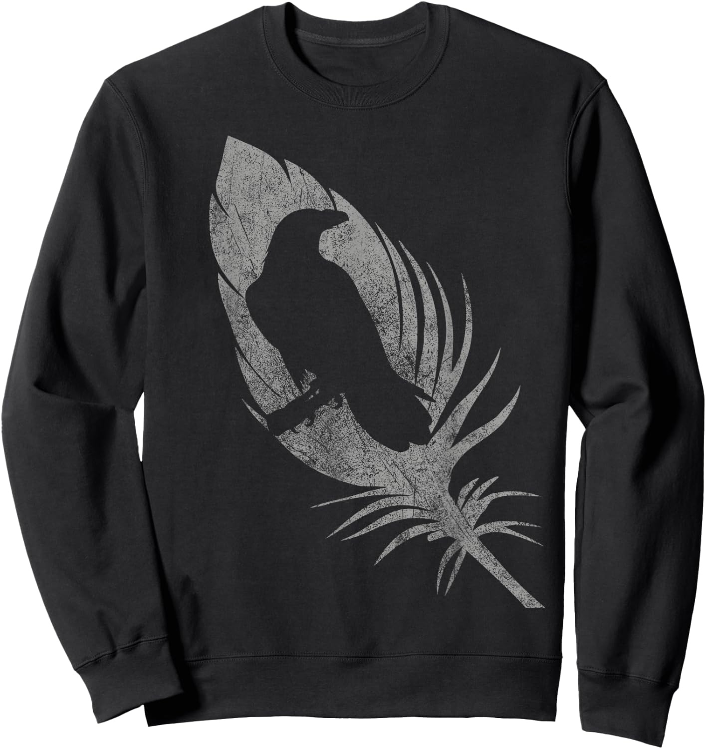Raven silhouette beautiful crow feather distressed gothic Sweatshirt - Sweatshirt | Black