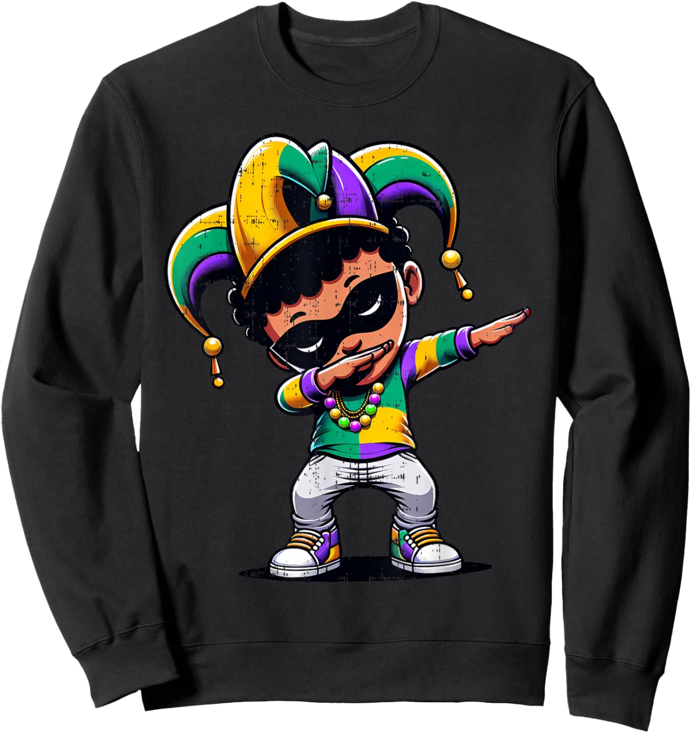 Mardi Gras Dabbing Boy Black Funny Outfit Jester Hat Kids Sweatshirt - Sweatshirt | Black