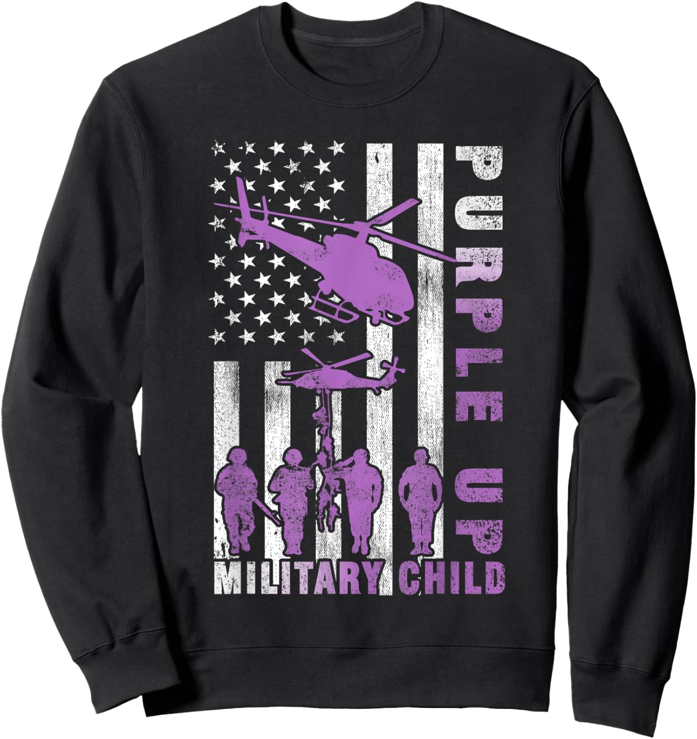 Military Child Purple Up Shirt American Flag Helicopter Kids Sweatshirt - Sweatshirt | Black