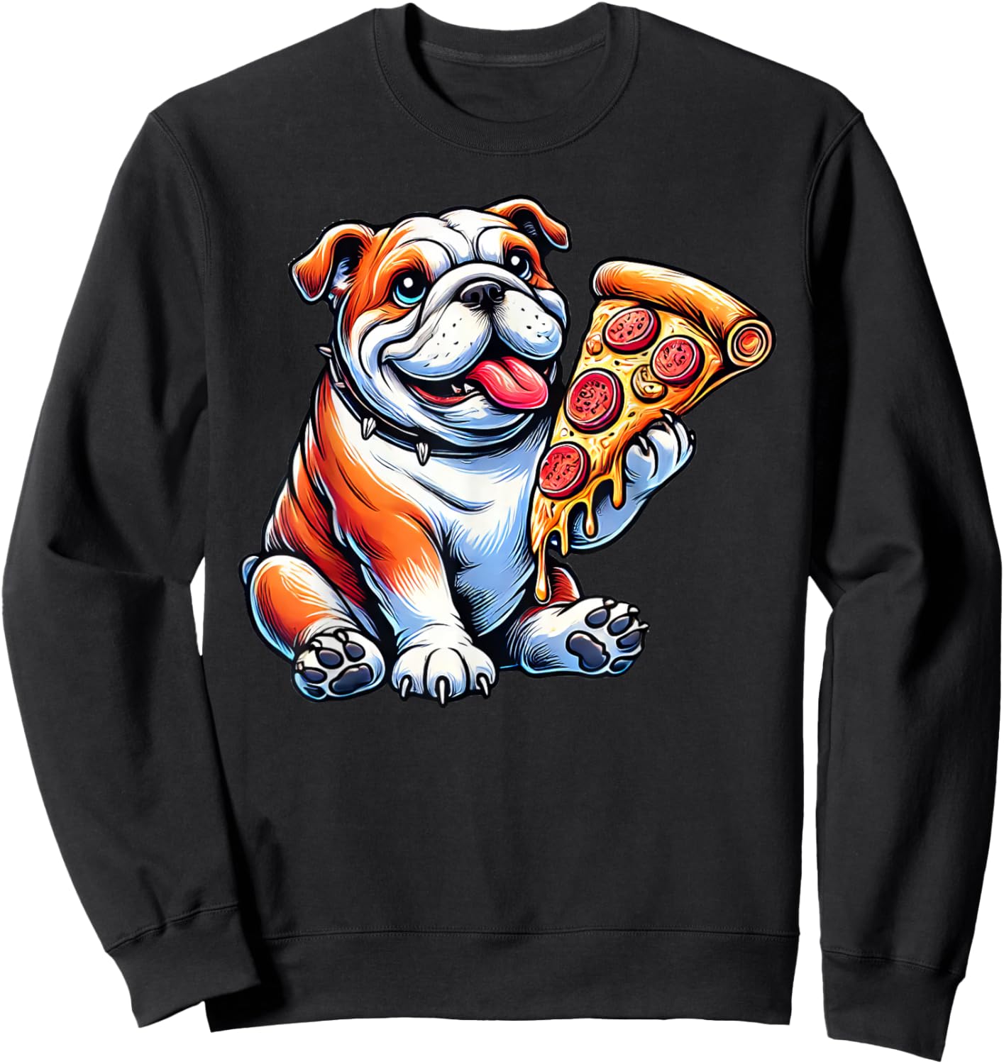 Cute English Bulldog Dog Eating Pizza Sweatshirt - Sweatshirt | Black