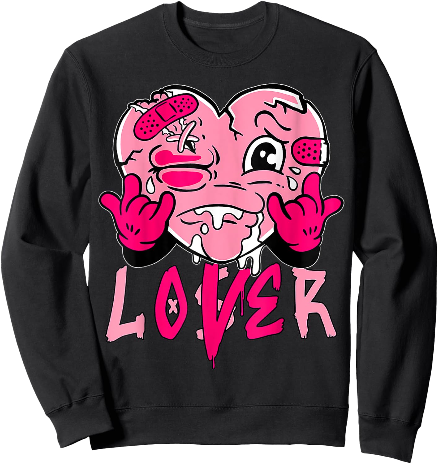 Pink Loser Lover Pink Drip Heart Matching Women Sweatshirt - Sweatshirt | Black